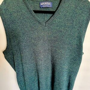 Vintage Puritan sweater Adult L green vneck sleeveless dark academia USA Made